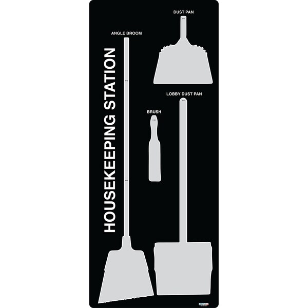 5S Housekeeping Shadow Board Broom Station Version 16  - Black Board / Gray Shadows  With Broom